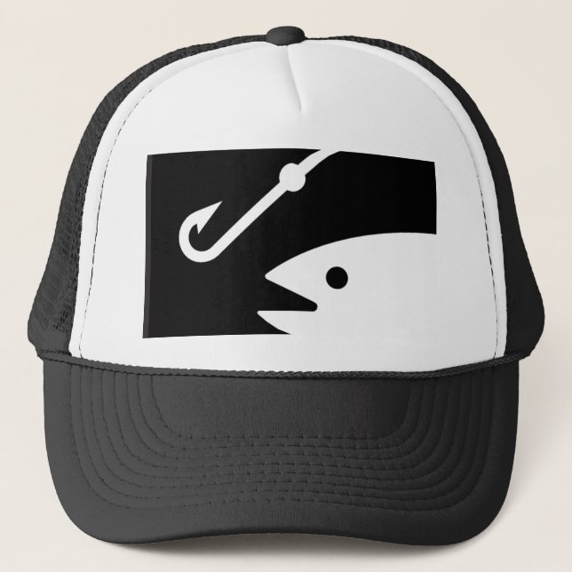 Gorra De Camionero Cabeza y gancho de los pescados - blancos y negros (Anverso)