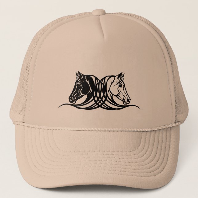 Gorra De Camionero cabezas de caballos negros y blancos (Anverso)
