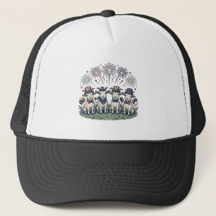 Gorra De Camionero Cabras Patrióticas Fuegos Artificiales Diseño Cami