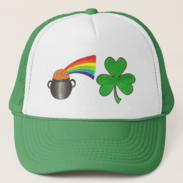 Gorra De Camionero Cacerolada de arcoiris de oro Shamrock St. (Anverso)