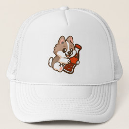Gorra De Camionero Cachorro Adorable Abrazando Botella de Refresco