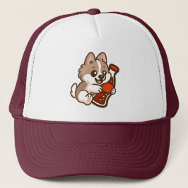 Gorra De Camionero Cachorro Adorable Abrazando Botella de Refresco