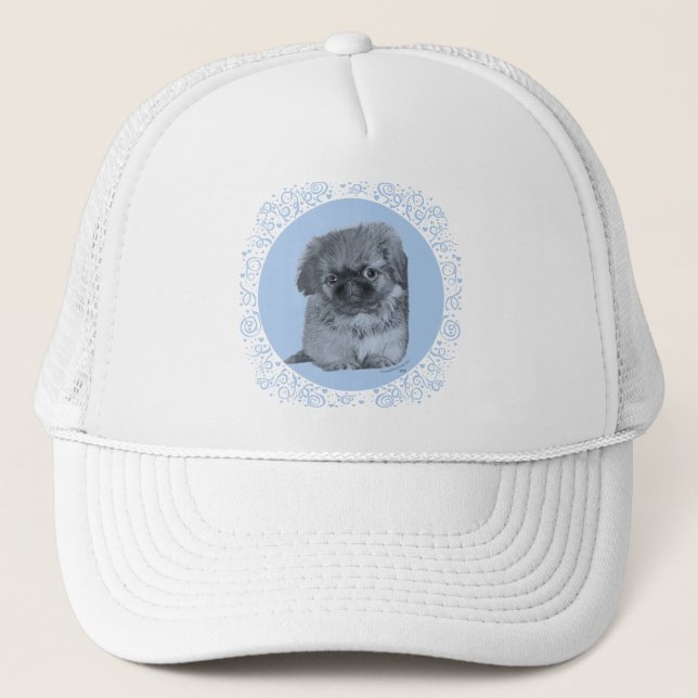 Gorra De Camionero Cachorro de Pekín Azul (Anverso)