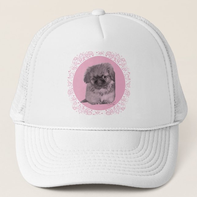 Gorra De Camionero Cachorro de Pekín en Rosa (Anverso)
