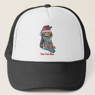 Gorra De Camionero cachorro negro y marrón con navidades en existenc