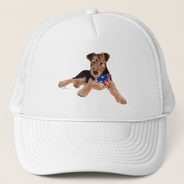 Gorra De Camionero Cachorro Terrier Patriótico (Anverso)