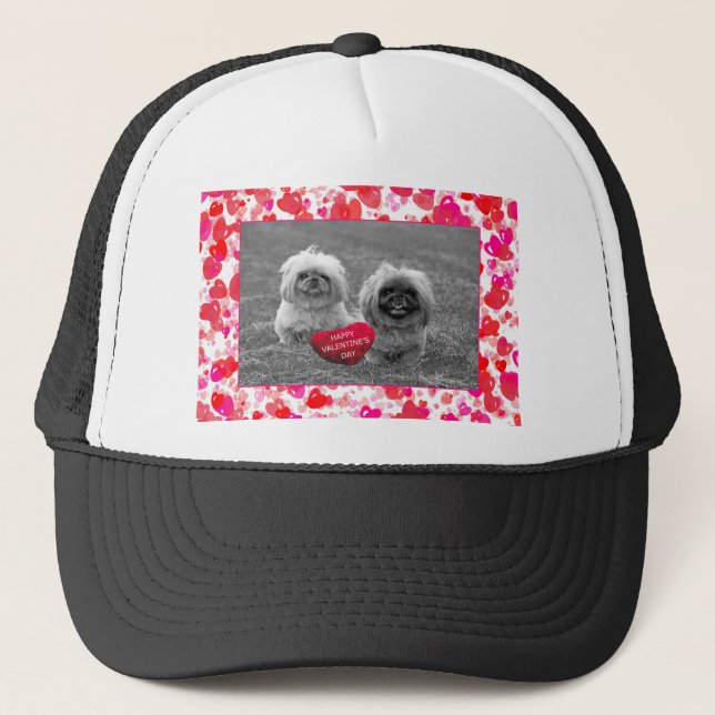 Gorra De Camionero Cachorros de Pekín deseando feliz Día de San Valen (Anverso)