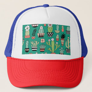 Gorra De Camionero Cactancia en floración Vintage de fondo verde