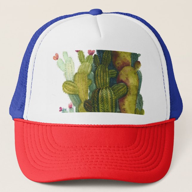 Gorra De Camionero Cacti, suculentos: acuarela vintage. (Anverso)