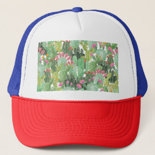 Gorra De Camionero Cactus pintado a mano: verde desierto