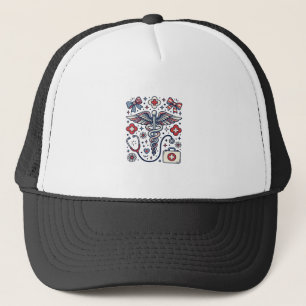 Gorra De Camionero Caduceo Médico Vintage Patriótico Vector De Enferm