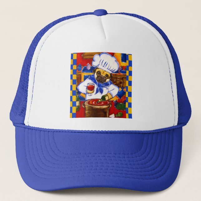 Gorra De Camionero Café Cute Le Chef Pug (Anverso)