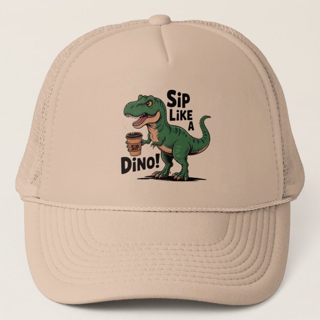 Gorra De Camionero café de bebida de dinosaurio (Anverso)