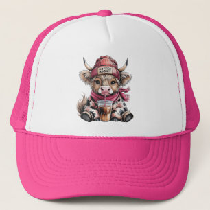 Gorra De Camionero Café delicioso de café de vaca de la Cute Highland