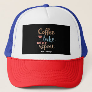 Gorra De Camionero Café, lago, vino, repetidas vacaciones divertidas 