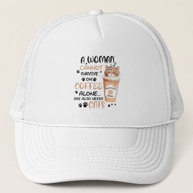 Gorra De Camionero Café y gatos - Arte Cute Kawaii (Anverso)