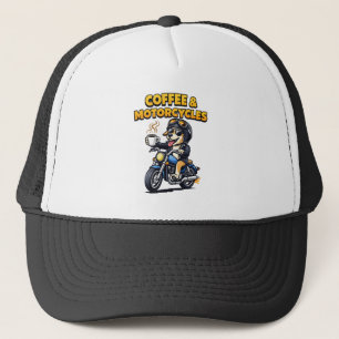 Gorra De Camionero Café y Perro Motociclista