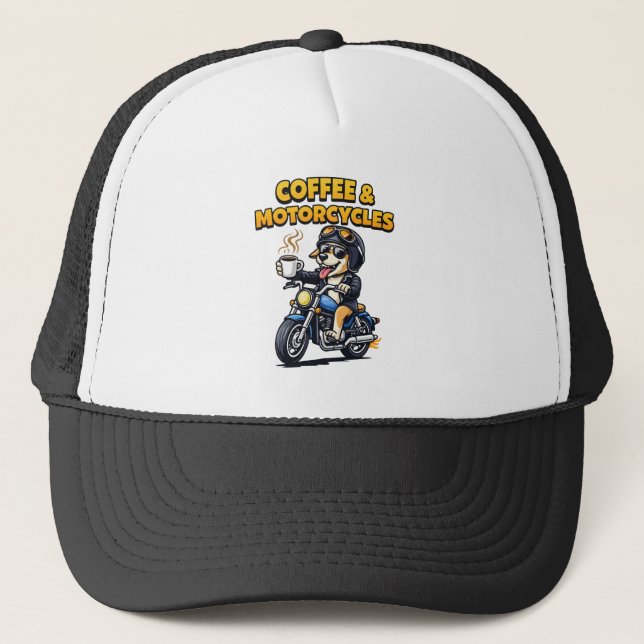 Gorra De Camionero Café y Perro Motociclista (Anverso)