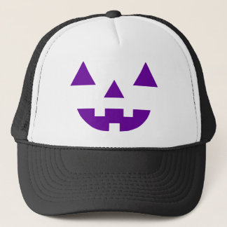Gorra De Camionero Calabaza Cara de Jack O Lantern de Halloween Púrpu