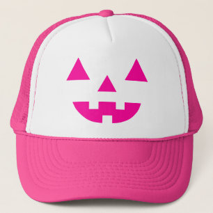 Gorra De Camionero Calabaza Cara de Jack O Lantern de Halloween Rosa
