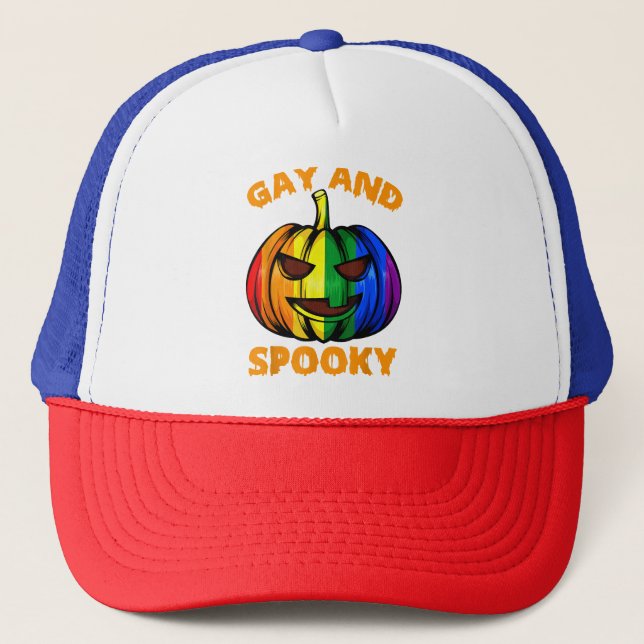 Gorra De Camionero Calabaza de arcoiris gay y fantasmagórica Hallowee (Anverso)