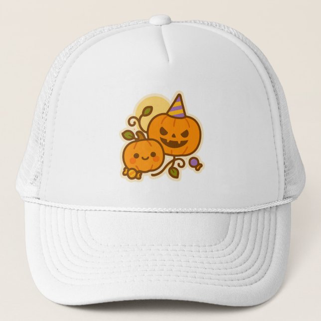 Gorra De Camionero Calabaza de calabaza - Kawaii Halloween (Anverso)