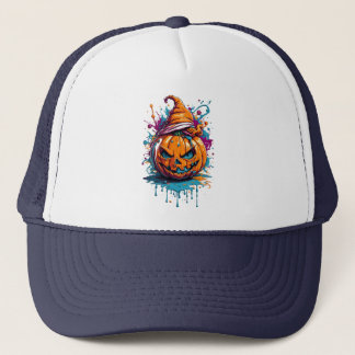 Gorra De Camionero Calabaza de color de salpicadura de Halloween