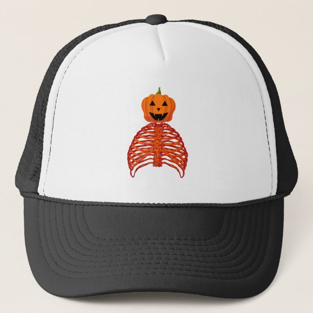 Gorra De Camionero calabaza de halloween con esqueleto (Anverso)