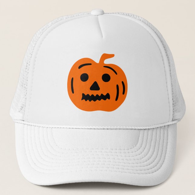 Gorra De Camionero Calabaza de Halloween naranja y negra Jack-O-Lante (Anverso)