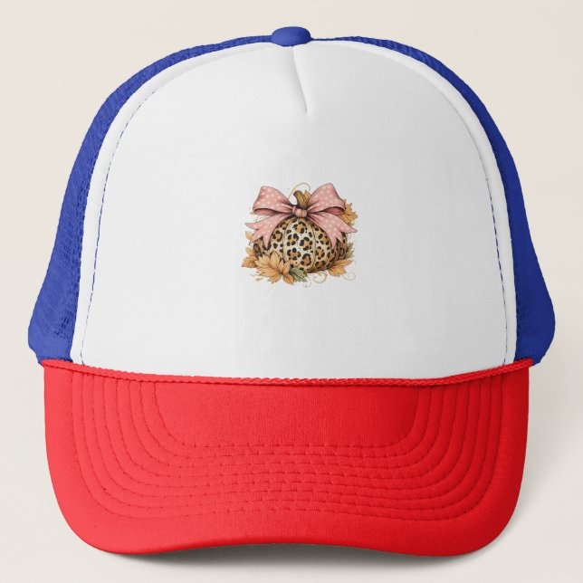Gorra De Camionero Calabaza de leopardo de Coquette con arco rosado - (Anverso)