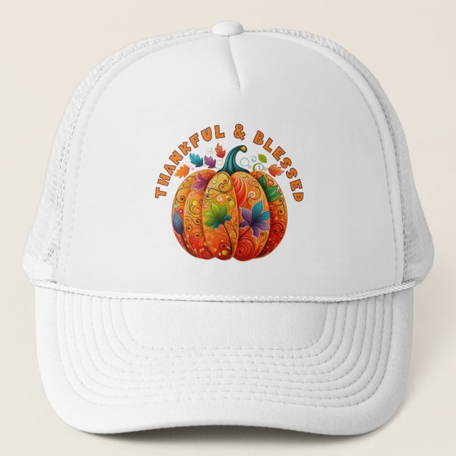Gorra De Camionero Calabaza de otoño bendita y agradecida (Anverso)