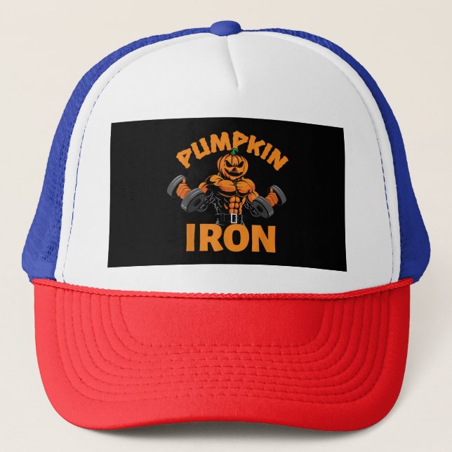 Gorra De Camionero Calabaza Iron Halloween Gimnasio Taller Levantar P (Anverso)
