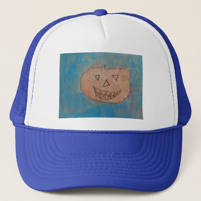 Gorra De Camionero Calabaza sonriente, acuarela de arte de Halloween (Anverso)