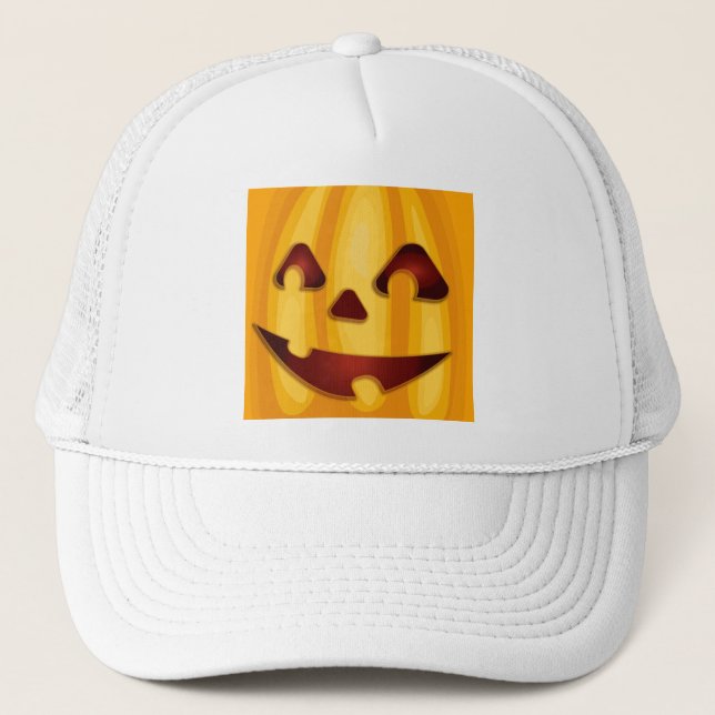 Gorra De Camionero Calabaza tallada sonriendo diseño de Halloween (Anverso)