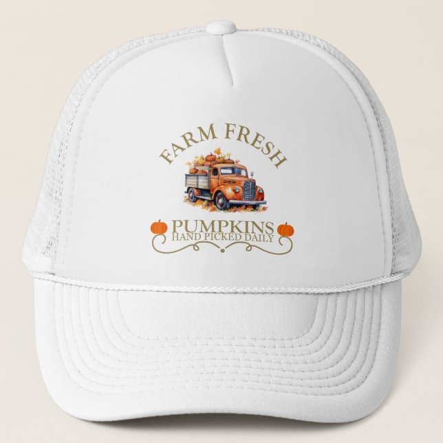 Gorra De Camionero Calabazas acuáticas frescas de granja hojas otoño  (Anverso)