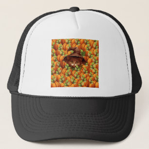 GORRA DE CAMIONERO CALABAZAS DE ACCIÓN DE GRACIAS GATO BONITO
