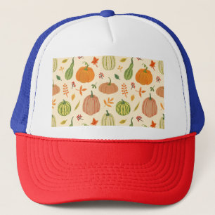 Gorra De Camionero Calabazas verdes y naranjas, patrón sin fisuras.