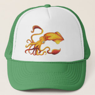 Gorra De Camionero Calamar amarillo brillante con tentáculos