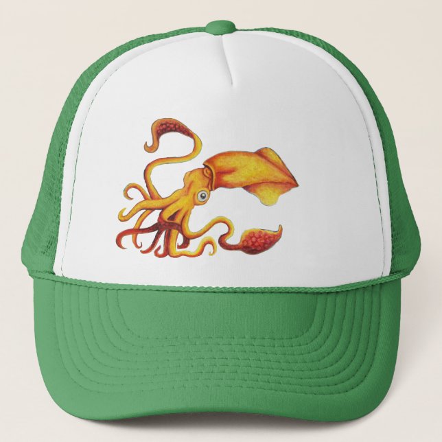 Gorra De Camionero Calamar amarillo brillante con tentáculos (Anverso)