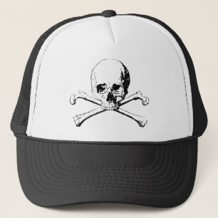 Gorra De Camionero Calavera blanca y negra y huesos