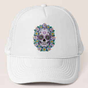 Gorra De Camionero Calavera de azúcar morado con flores