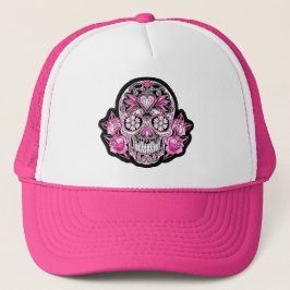 Gorra De Camionero Calavera de azúcar rosa y Rosas