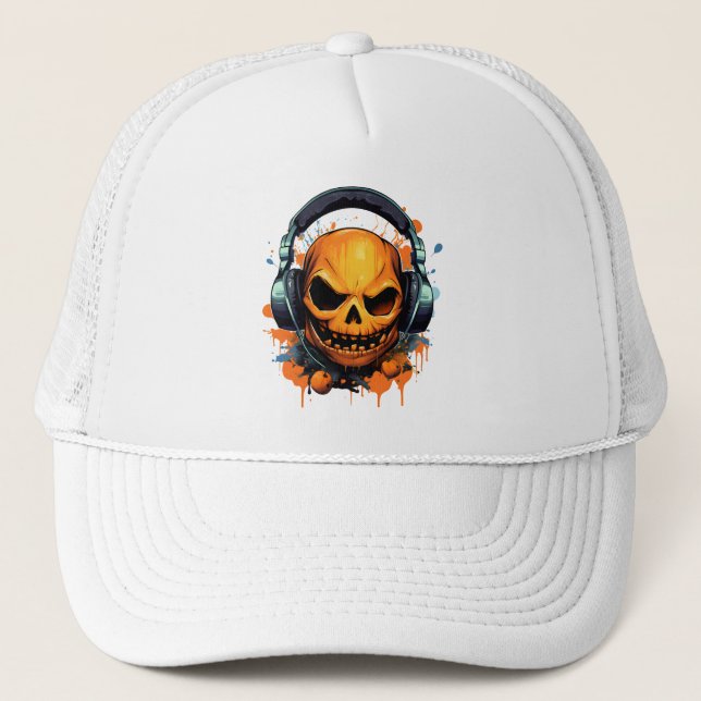 Gorra De Camionero Calavera de calabaza de Halloween (Anverso)