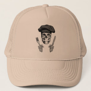Gorra De Camionero Calavera de Chef: Cuchillo y tenedor
