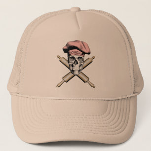 Gorra De Camionero Calavera de panadero y rodillos: rosa