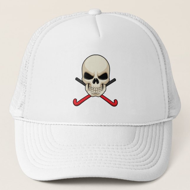 Gorra De Camionero Calavera en hockey con bate de hockey (Anverso)