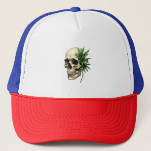Gorra De Camionero Calavera Grunge Gótico Estético Hoja Tropical de M