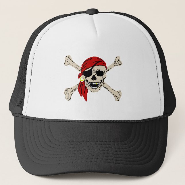 Gorra De Camionero Calavera pirata y huesos (Anverso)