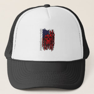 Gorra De Camionero Calavera Roja de Halloween Bandera Americana Telar