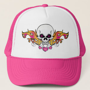 Gorra De Camionero Calavera y corazones inflamables